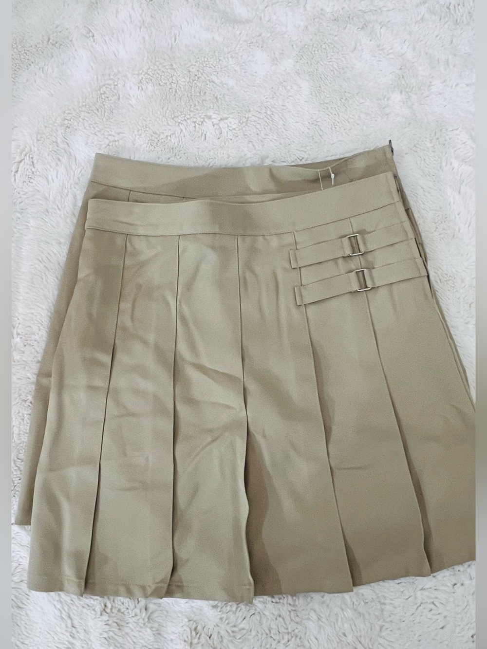 French Toast Khaki Pleated Skort with Double Buckle Straps
